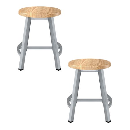 NATIONAL PUBLIC SEATING 18 Titan Stool Solid Wood Seat Grey Frame 2PK TTSG18-BB